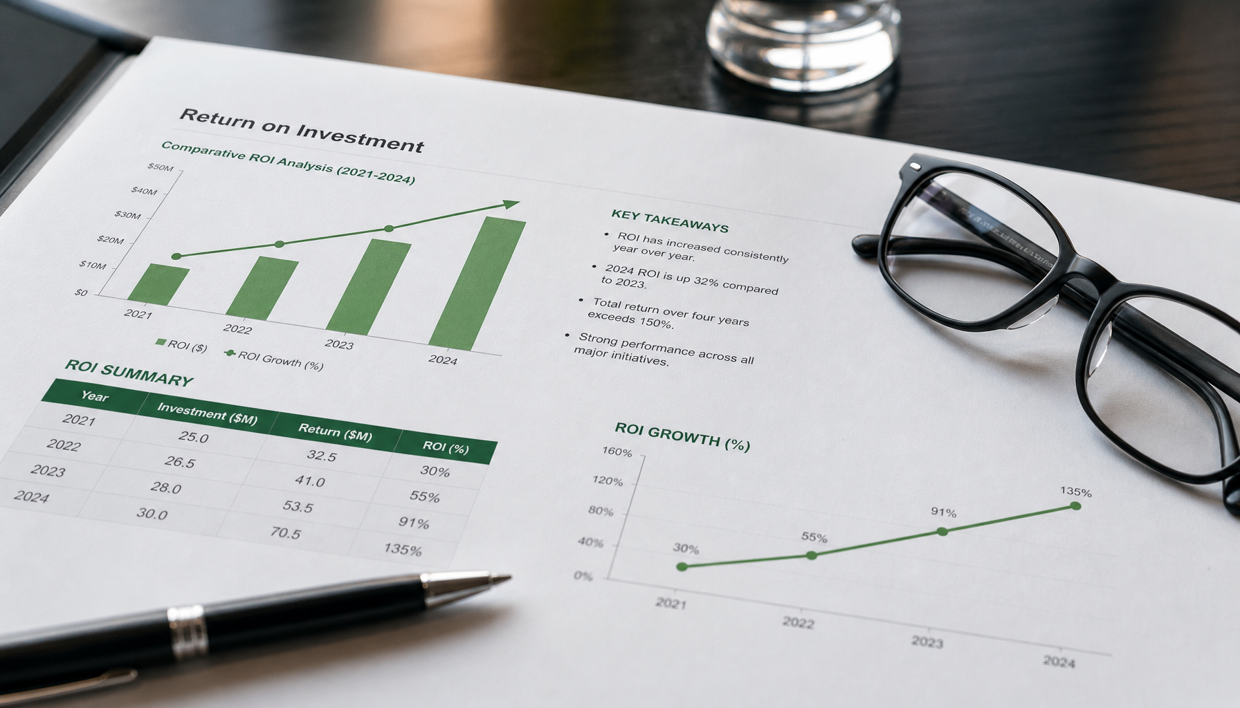 Business ROI comparison report showing cost savings from AI agent automation versus manual processes