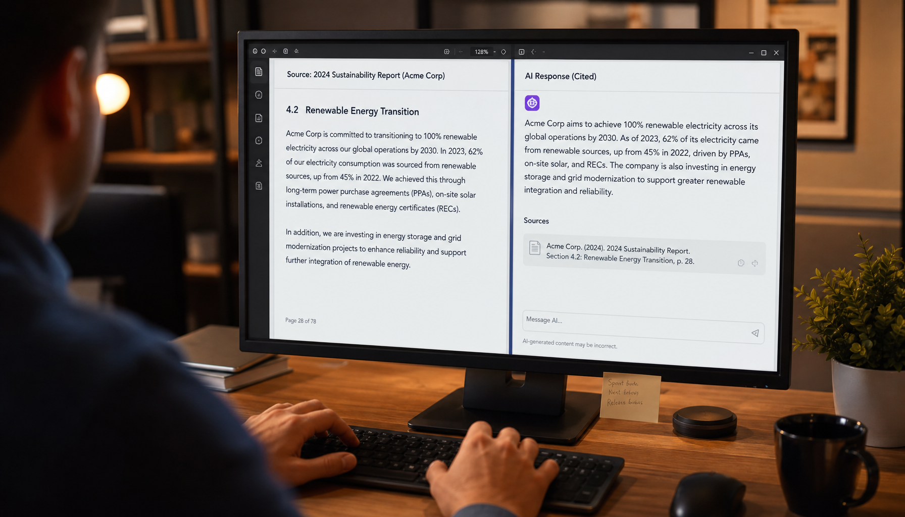 Split screen showing original content and AI-generated citation referencing it