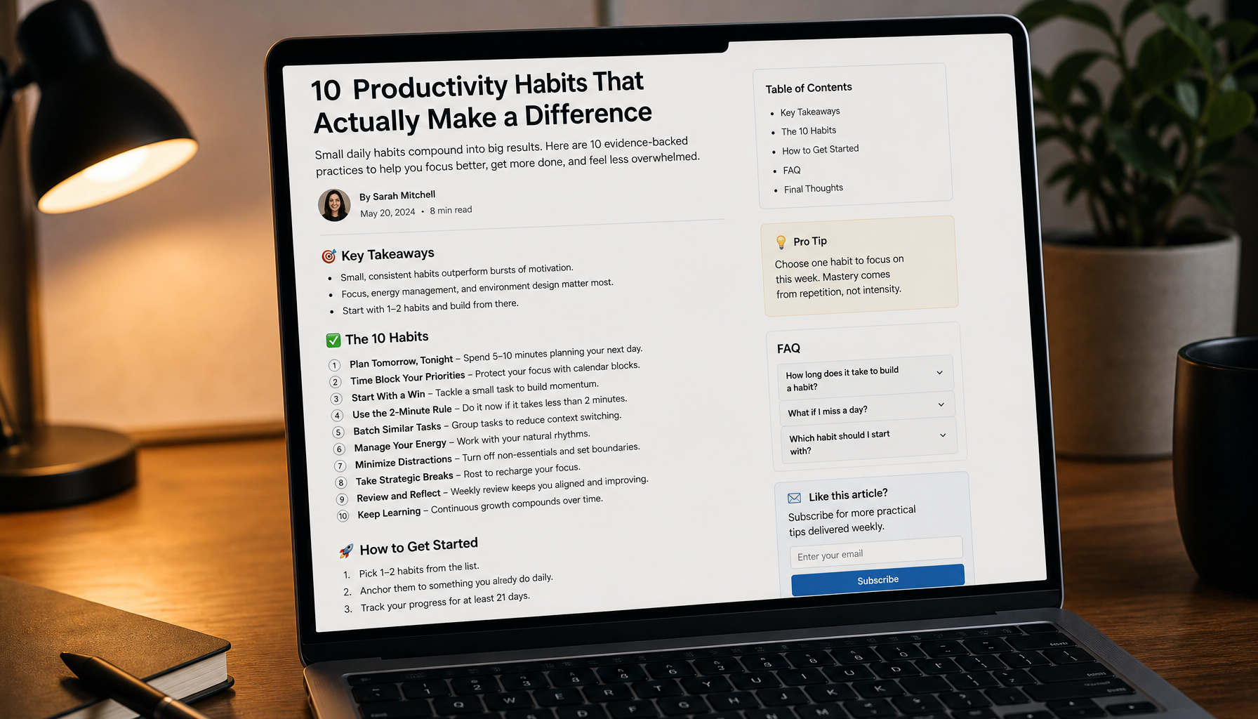 Laptop showing structured content with clear headings and bullet points optimized for AI