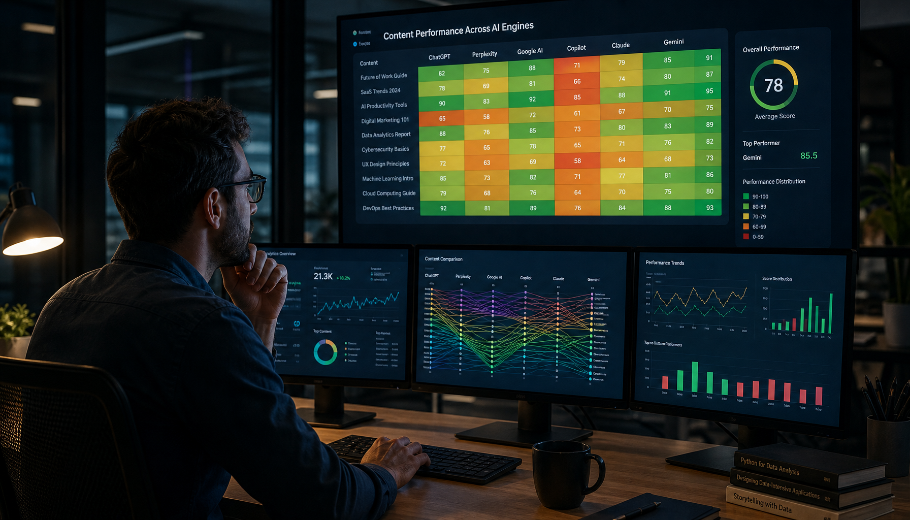 Data scientist working with heat map visualization of content performance