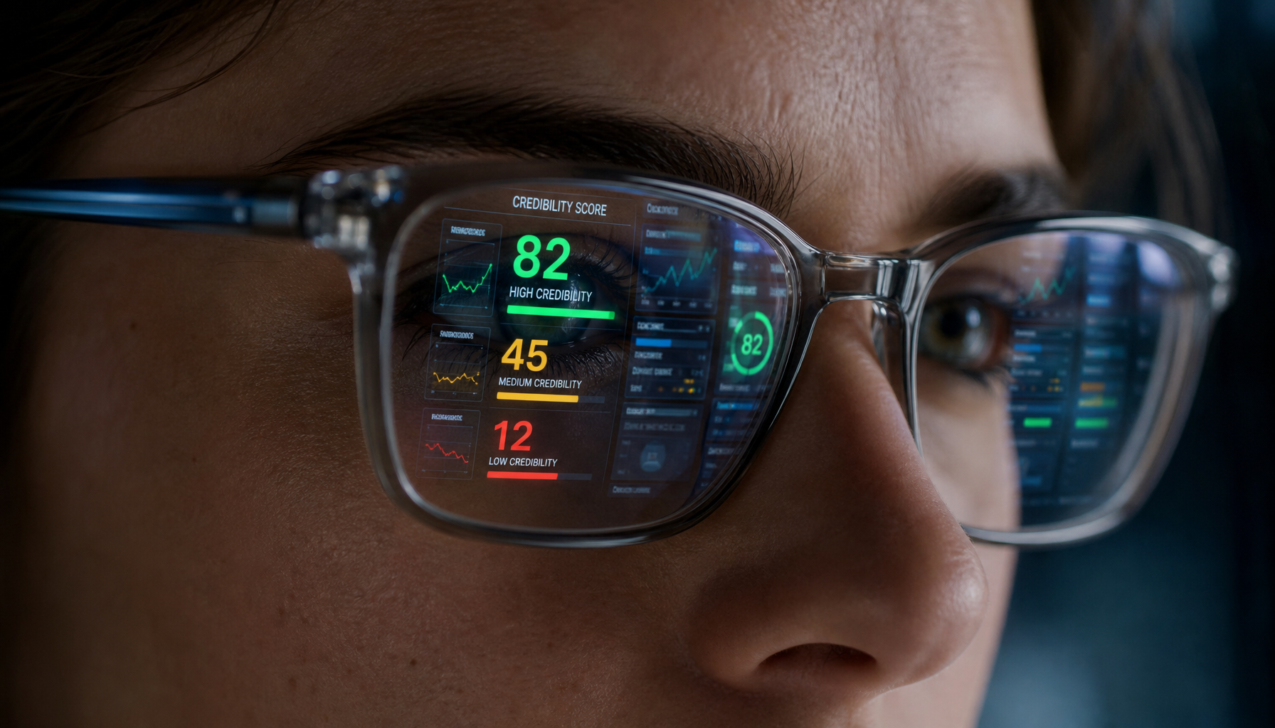 Dashboard showing real-time credibility scoring metrics with colored indicators
