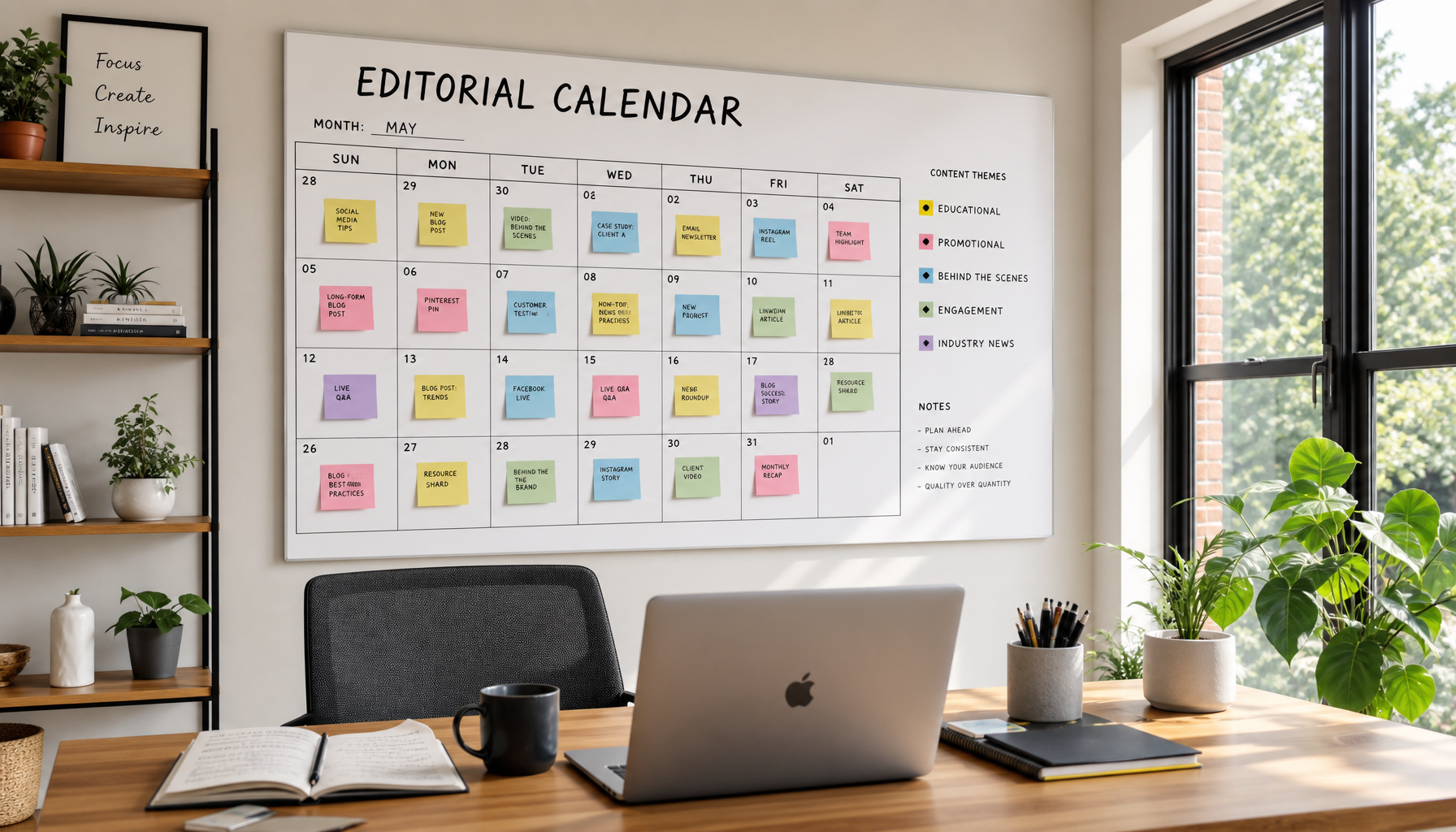 Editorial calendar showing planned content series with topic clusters