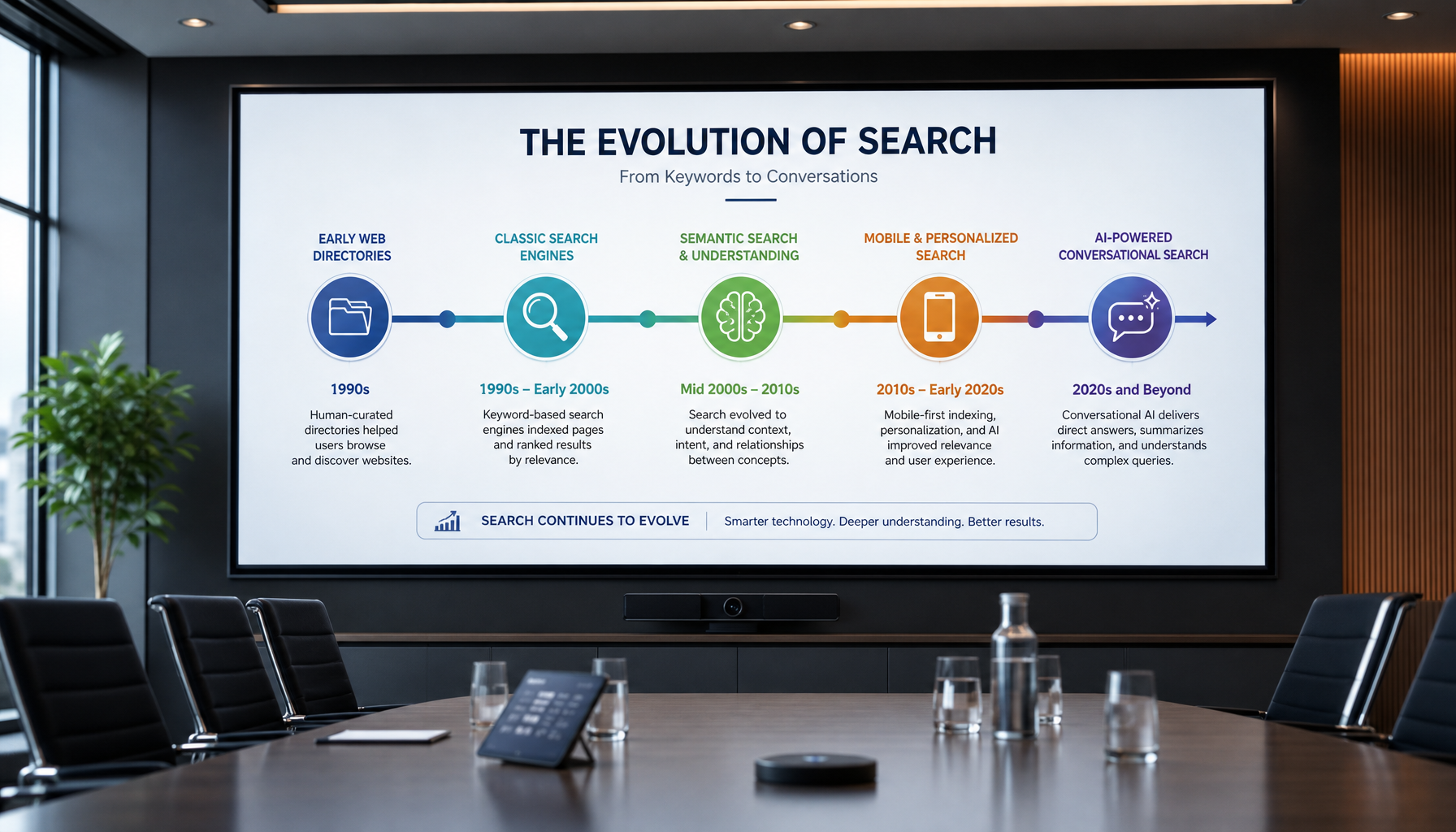 Timeline of search engine evolution from traditional to AI-powered