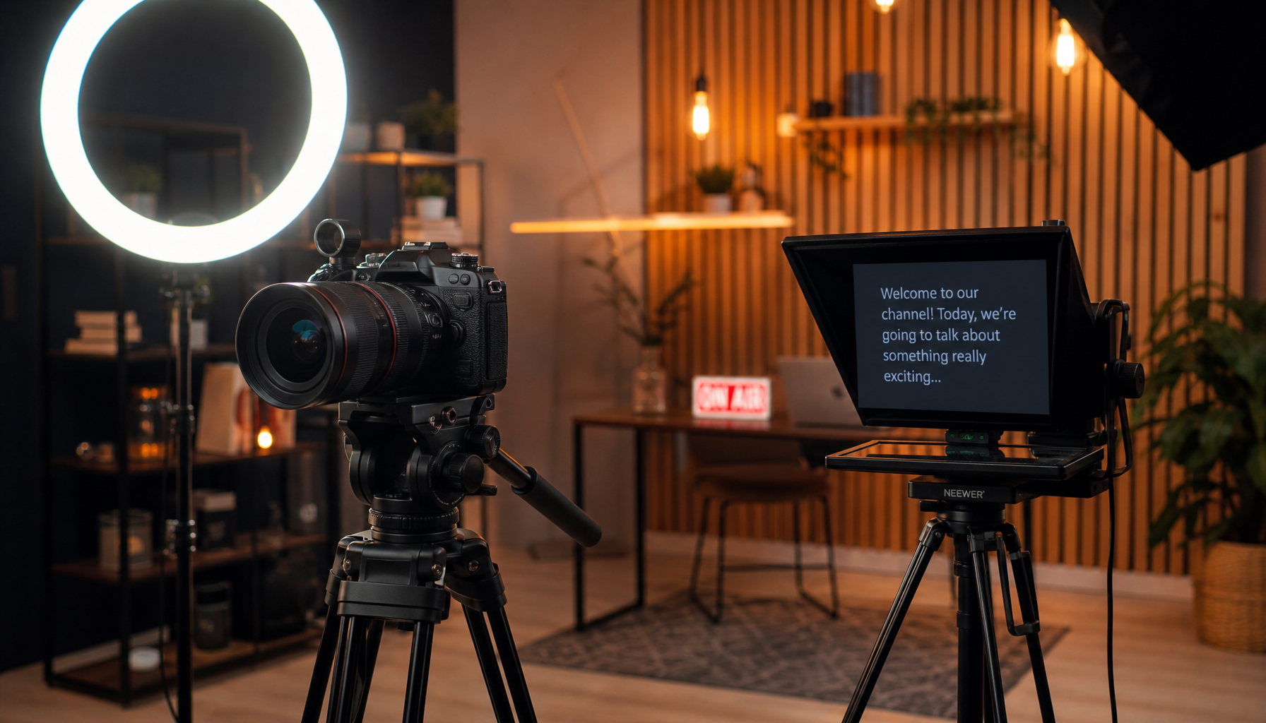 Professional video production setup in a modern content studio