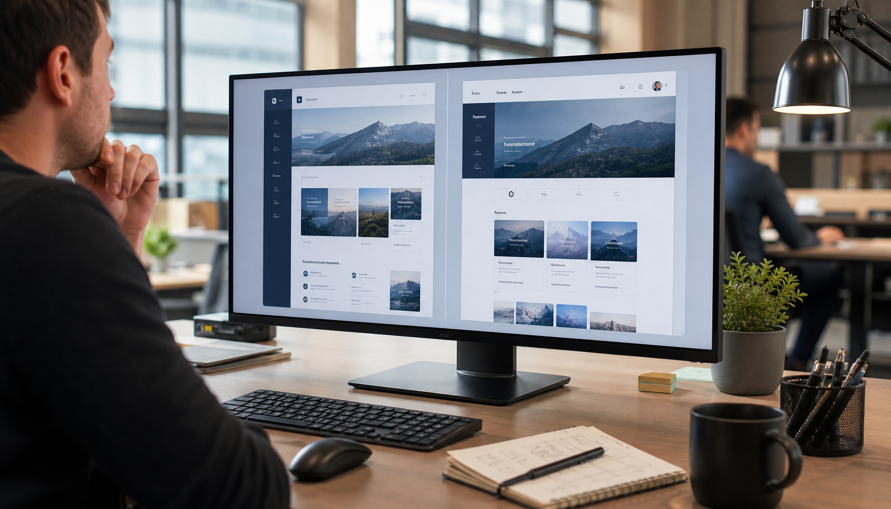 Website navigation UX comparison review on monitor